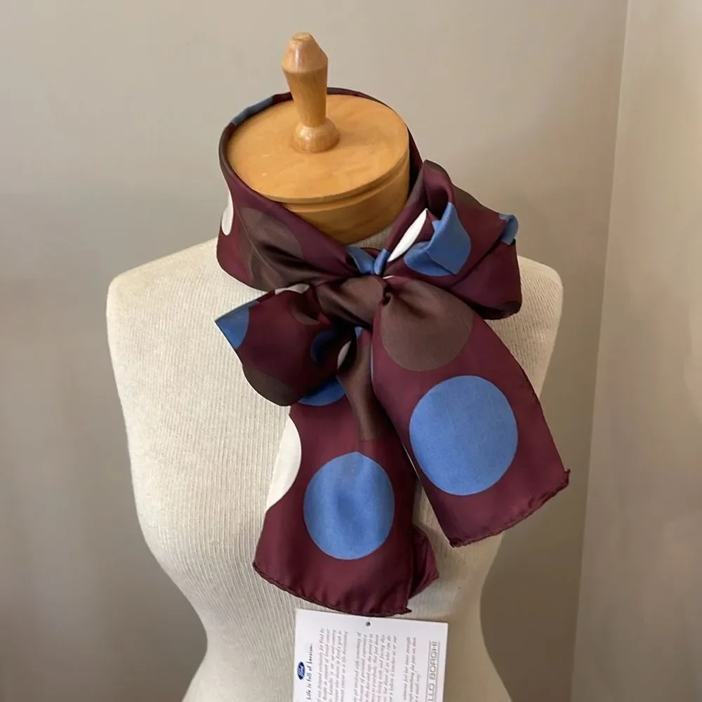 Breast Cancer Awareness Scarf Maroon Leonello Borghi Polka Dots by Ford 55x10.5”